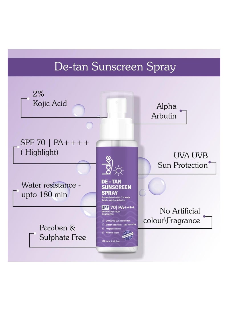BAKE Spf 70 Sunscreen Spray Pa++++|Waterproof - 180 Minutes|With 2% Kojic Acid & Alpha Arbutin,Sweat Resistant|For Tan Removal,Pigmentation & Uva/B Sun Protection|No Whitecast,Lightweight - 100Ml,All - Image 3