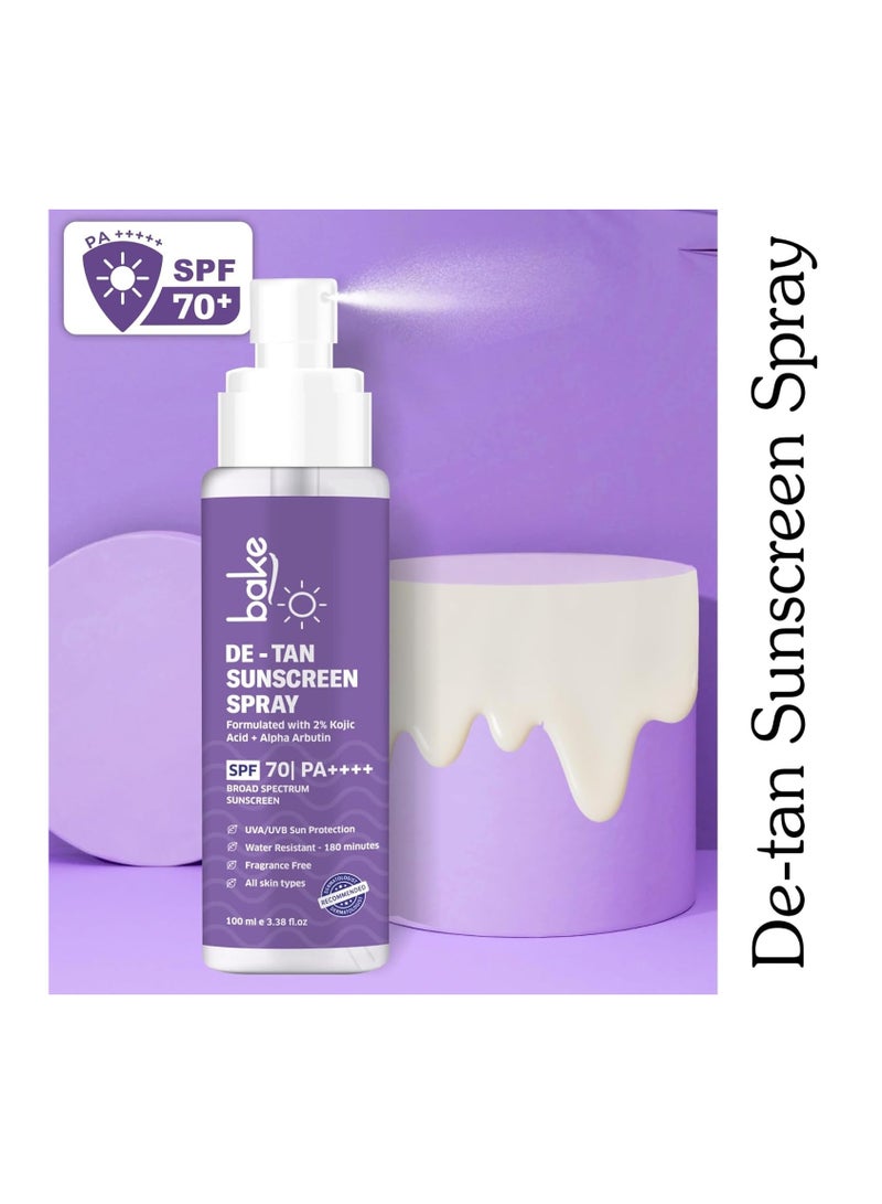 BAKE Spf 70 Sunscreen Spray Pa++++|Waterproof - 180 Minutes|With 2% Kojic Acid & Alpha Arbutin,Sweat Resistant|For Tan Removal,Pigmentation & Uva/B Sun Protection|No Whitecast,Lightweight - 100Ml,All - Image 5