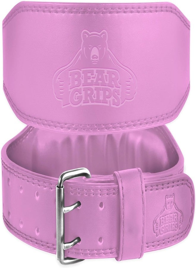 Bear Grips Weight Lifting Belt 7mm Weightlifting Belt Padded Gym Belt Double Prong Squat Belt Leather Workout Belt Powerlifting Deadlift Belt Back Support Exercise Belt Training Cinturon Pink - XS - Image 1