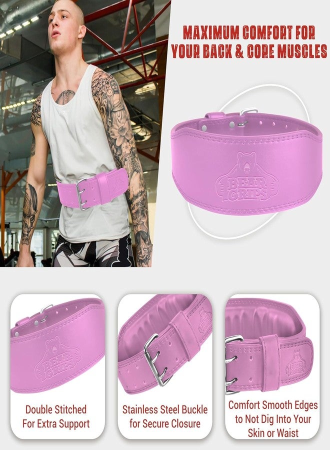 Bear Grips Weight Lifting Belt 7mm Weightlifting Belt Padded Gym Belt Double Prong Squat Belt Leather Workout Belt Powerlifting Deadlift Belt Back Support Exercise Belt Training Cinturon Pink - XS - Image 4