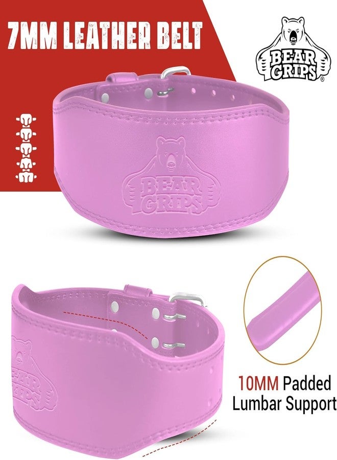 Bear Grips Weight Lifting Belt 7mm Weightlifting Belt Padded Gym Belt Double Prong Squat Belt Leather Workout Belt Powerlifting Deadlift Belt Back Support Exercise Belt Training Cinturon Pink - XS - Image 3