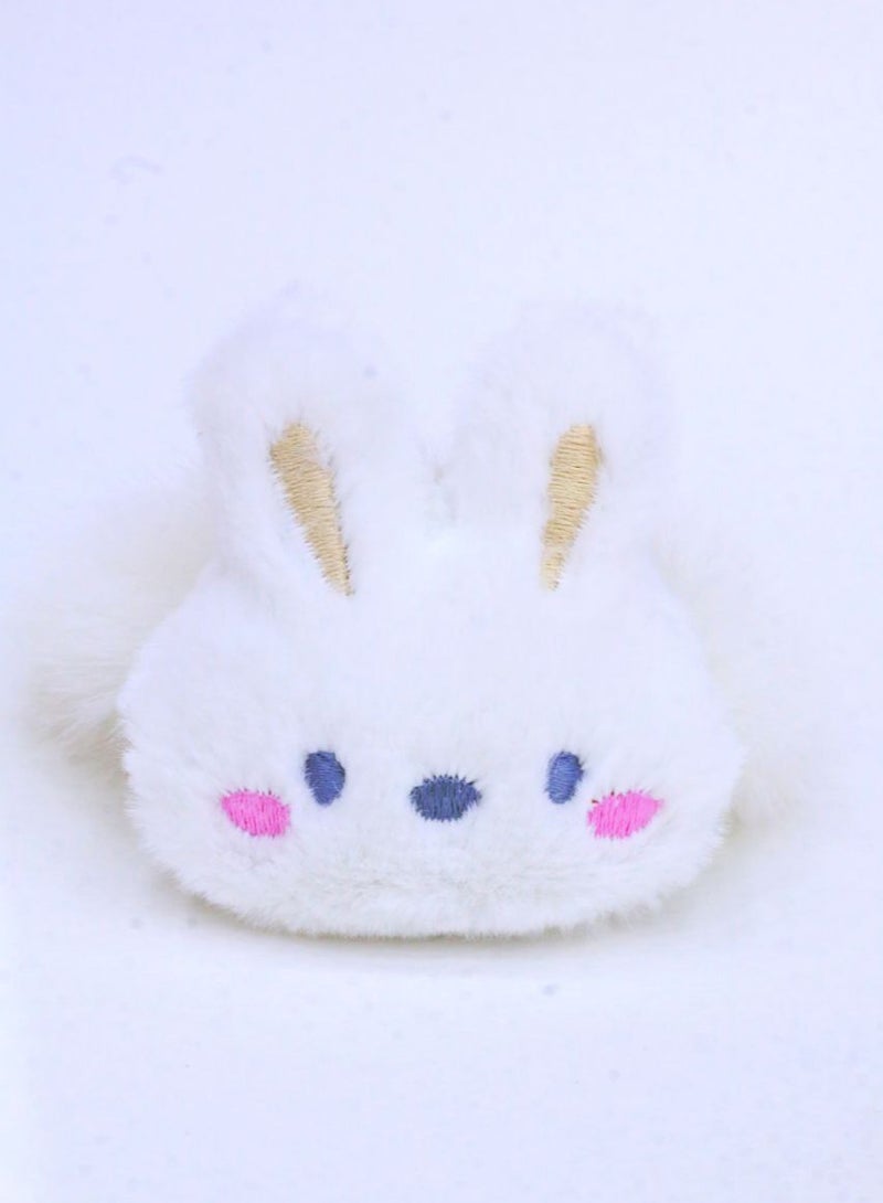 Generic A cute white fur elastic bunny clip, adding a warm and charming touch to your winter look! - Image 2