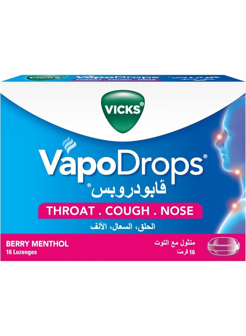 Vicks Menthol and Raspberry Sore Throat Relief Tablets 16 Tablets - Image 1