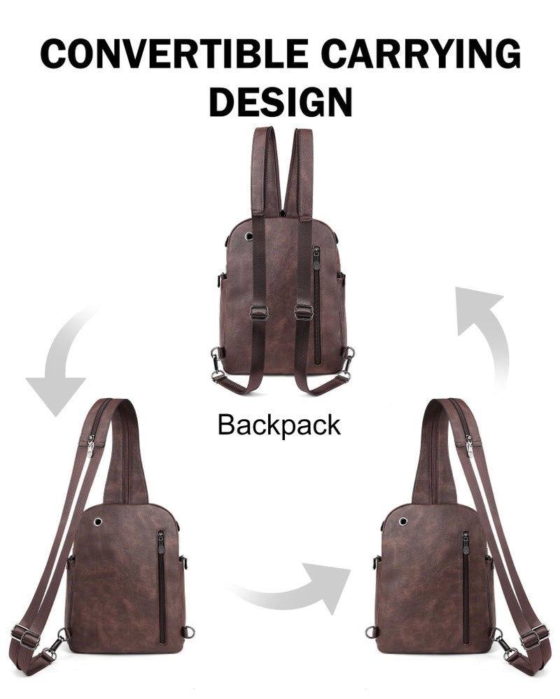 FADEON Large Sling Bag for Women, Designer Leather Crossbody Purse Convertible Sling Backpack, Anti Theft Daypack for Travel - Image 4