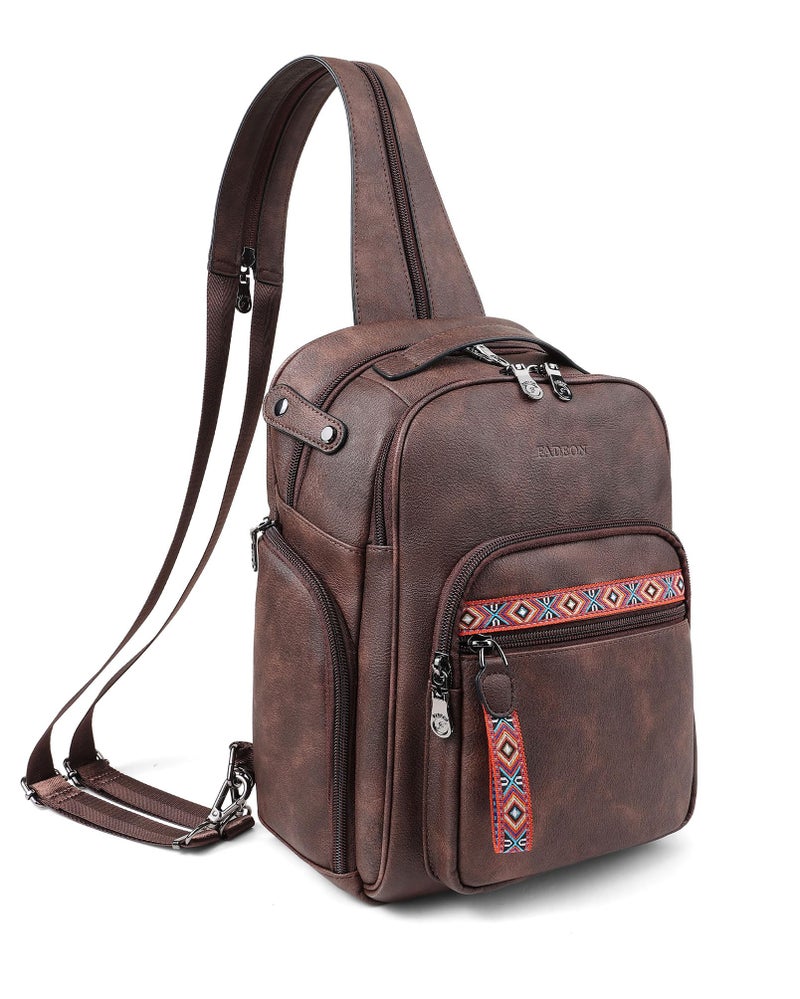 FADEON Large Sling Bag for Women, Designer Leather Crossbody Purse Convertible Sling Backpack, Anti Theft Daypack for Travel - Image 1
