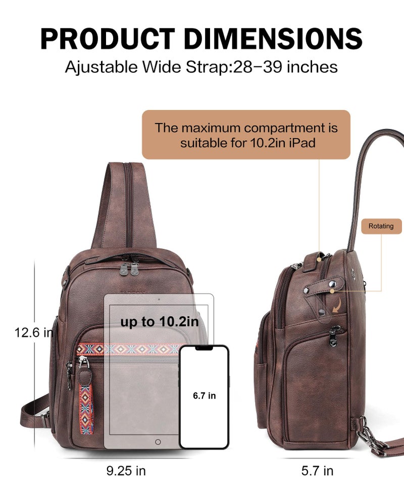 FADEON Large Sling Bag for Women, Designer Leather Crossbody Purse Convertible Sling Backpack, Anti Theft Daypack for Travel - Image 5
