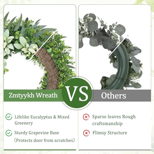 Zmtyykh 26 Inch Eucalyptus Wreath Large Spring Wreath for Front Door with Lamb’s Ear White Berries Outdoor Wreath Farmhouse Home Decor Front Porch Wall Indoors Greenery Wreath for All Seasons Summer - Image 4