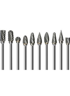 KASTWAVE 10Pcs Double Sided Carbide Burr Set 1/8" (3mm) Shank, 1/4" Bit Head Length Tungsten Steel for Wood Carving Metal Working and Polishing  - Image 1