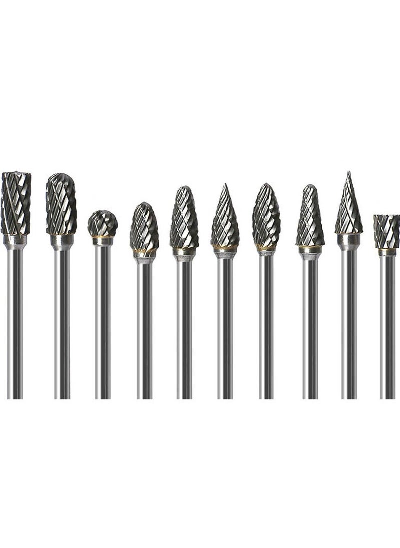 KASTWAVE - 10Pcs Double Sided Carbide Burr Set 1/8" (3mm) Shank, 1/4" Bit Head Length Tungsten Steel for Wood Carving Metal Working and Polishing - Image 1