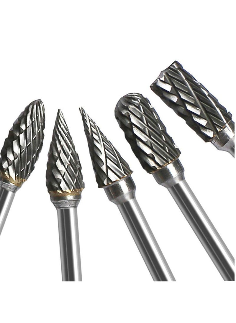 KASTWAVE - 10Pcs Double Sided Carbide Burr Set 1/8" (3mm) Shank, 1/4" Bit Head Length Tungsten Steel for Wood Carving Metal Working and Polishing - Image 1