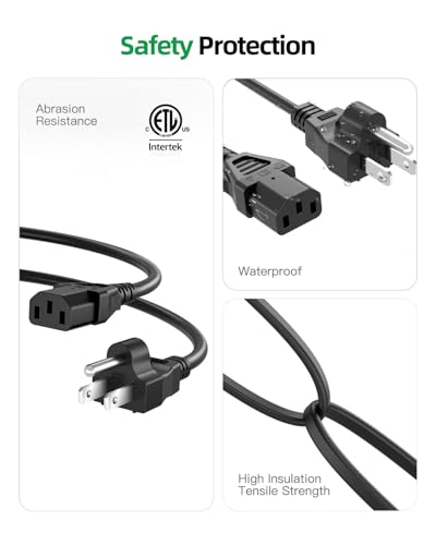Superer كابل طاقة AC ثلاثي الشوكات مناسب لوعاء الطهي الفوري، طباخ الضغط الكهربائي، طباخ الأرز، صانع حليب الصويا، وعاء الطاقة السريع، الميكروويف وغيرها من الأجهزة المنزلية (كابل معتمد من ETL) - Image 4