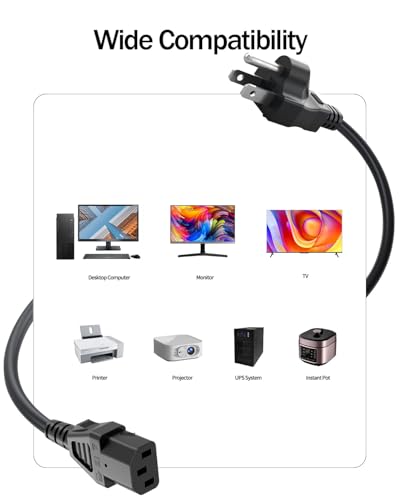 Superer كابل طاقة AC ثلاثي الشوكات مناسب لوعاء الطهي الفوري، طباخ الضغط الكهربائي، طباخ الأرز، صانع حليب الصويا، وعاء الطاقة السريع، الميكروويف وغيرها من الأجهزة المنزلية (كابل معتمد من ETL) - Image 3