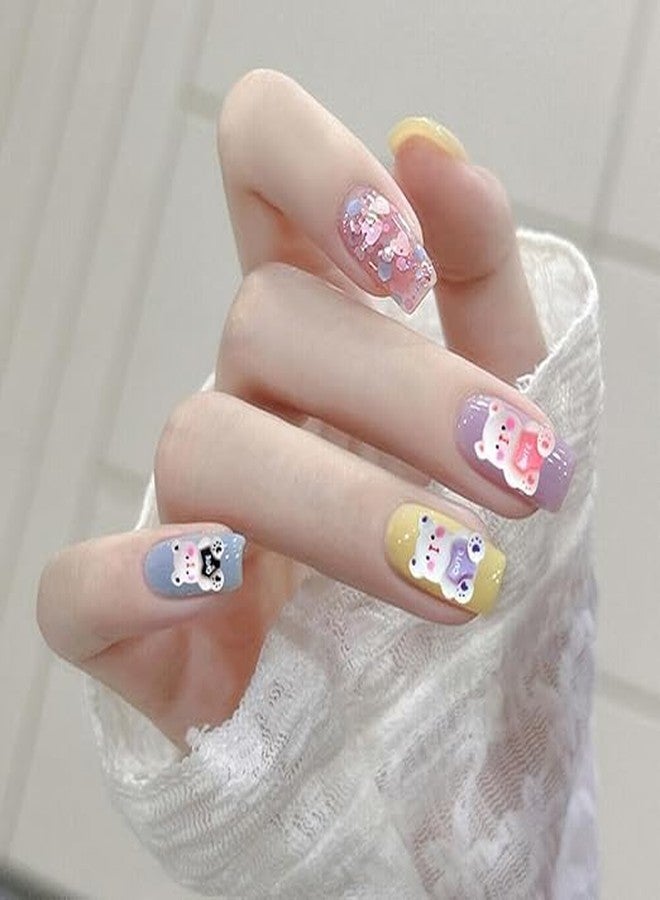 DORMITORRY Girl's Press on Nails Children Acrylic Fake Nails, Lovely Press on French Nail for Girl's Christmas Gift Nail Design Decoration, Lightweight, Long Lasting, Easy to Use, 12 pcs - Multicolor. - Image 2