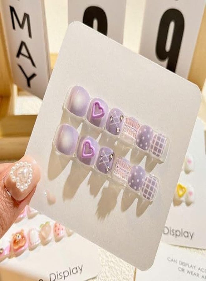 DORMITORRY Girl's Press on Nails Children Acrylic Fake Nails, Lovely Press on French Nail for Girl's Christmas Gift Nail Design Decoration, Lightweight, Long Lasting, Easy to Use, 12 pcs - Multicolor. - Image 1