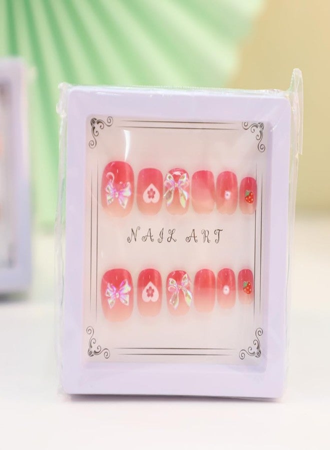 DORMITORRY Girl's Press on Nails Children Acrylic Fake Nails, Lovely Press on French Nail for Girl's Christmas Gift Nail Design Decoration, Lightweight, Long Lasting, Easy to Use, 12 pcs - Multicolor. - Image 3