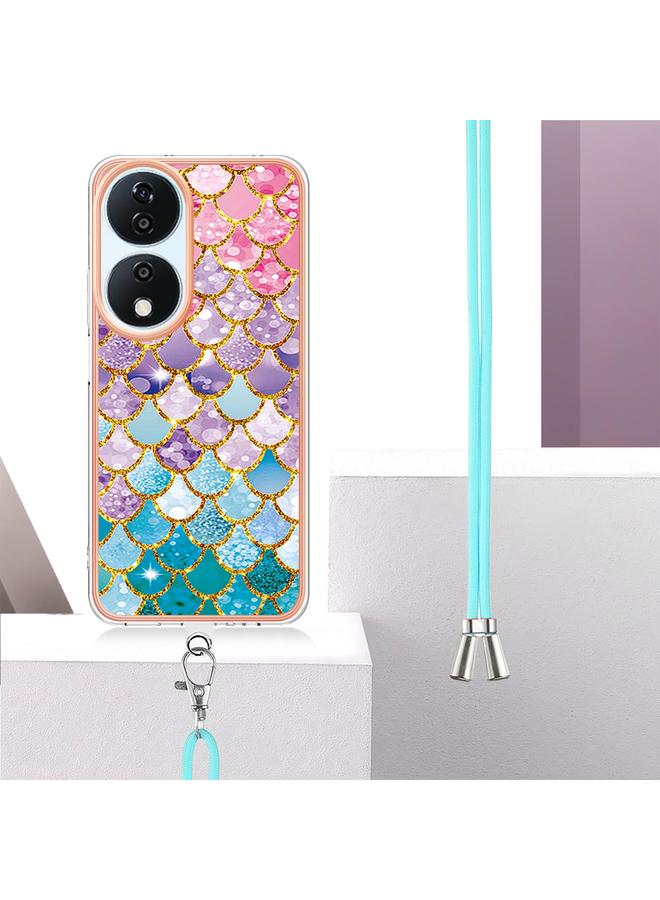 S-TOP Case For Honor X7b 4G / 5G Electroplating Pattern IMD TPU Shockproof Case with Neck Lanyard - Image 3