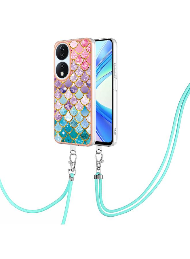 S-TOP Case For Honor X7b 4G / 5G Electroplating Pattern IMD TPU Shockproof Case with Neck Lanyard - Image 1