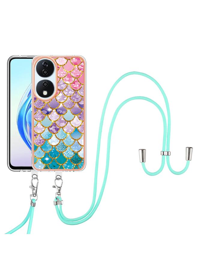S-TOP Case For Honor X7b 4G / 5G Electroplating Pattern IMD TPU Shockproof Case with Neck Lanyard - Image 2