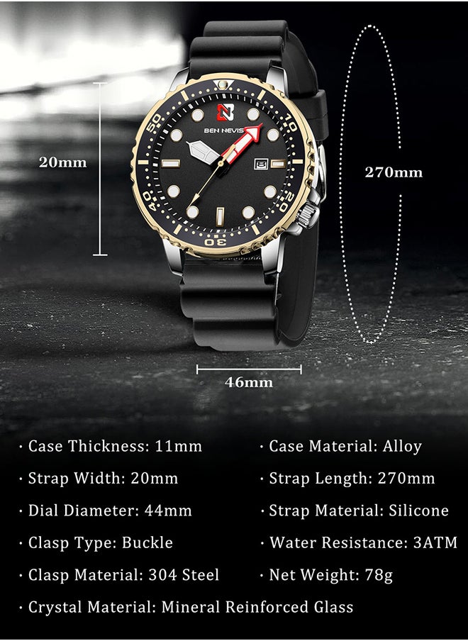 Waterproof Quartz Wrist Watch for Men - BN3010G-Gold