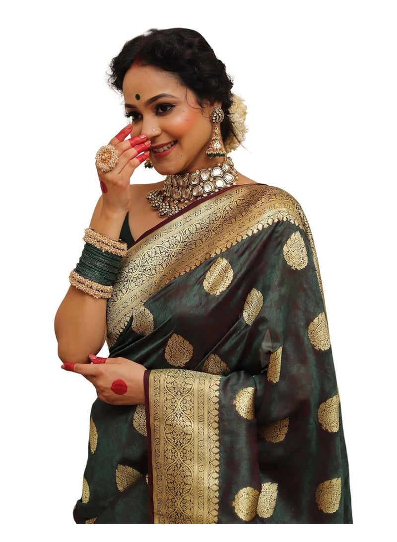 ساري حرير كانجيفارام ناعم للنساء من سيريل، ساري حرير نقي مع بلوزة غير مخيطة - Image 1