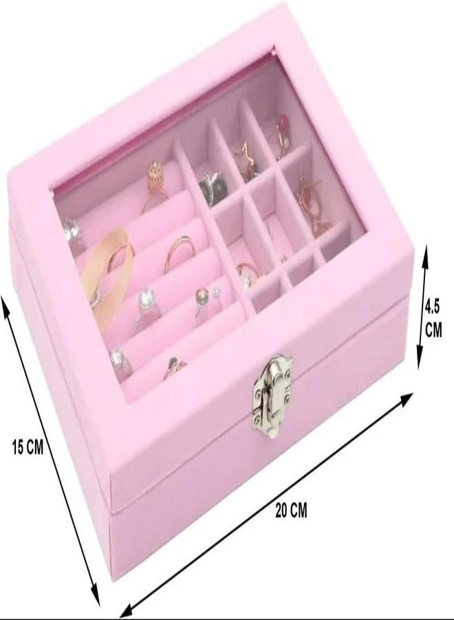 N M Z Womens Velvet 9 Grid Jewelry Organizer Box ClearTransparent Lid & Lock Storage for Ring, Earring, Pendant (Multicolour) - Image 3
