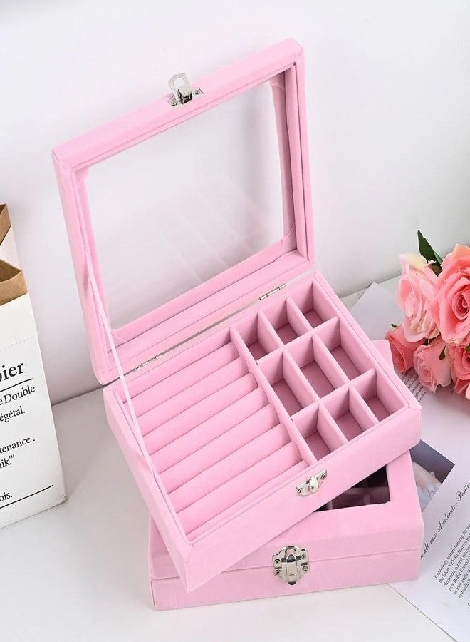 N M Z Womens Velvet 9 Grid Jewelry Organizer Box ClearTransparent Lid & Lock Storage for Ring, Earring, Pendant (Multicolour) - Image 1