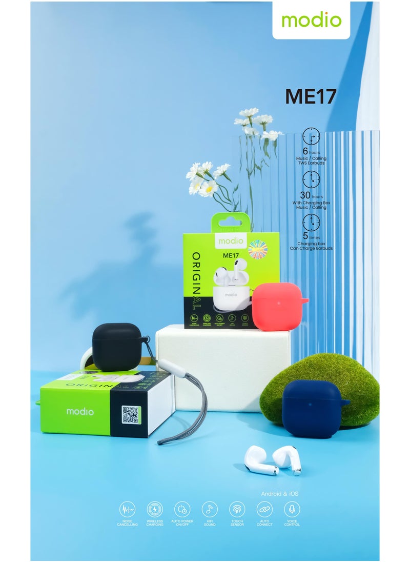 modio - Modio ME17 Wireless Bluetooth Earbuds Pro – Premium Sound, Long Battery Life, and Seamless Connectivity for Android & iPhone (White) - Image 1