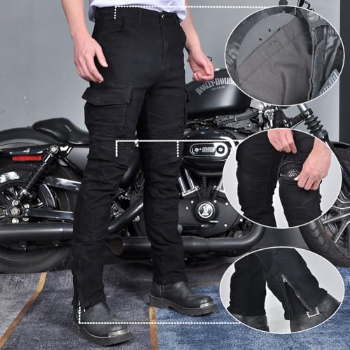 HUMAN HEART Men's Motorcycle Riding Pants Denim Jeans Protect Pads Equipment with Knee and Hip Armor Pads ​Detachable CE Armor Pads Black - Image 2