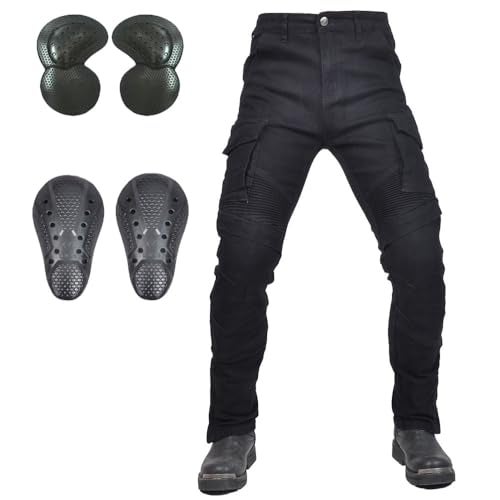 HUMAN HEART Men's Motorcycle Riding Pants Denim Jeans Protect Pads Equipment with Knee and Hip Armor Pads ​Detachable CE Armor Pads Black - Image 1