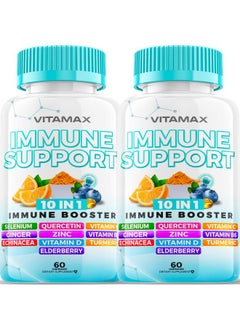 Vitamax 10In1 Immune System Support Booster With Elderberry D3 Selenium Quercetin Zinc Vitamin C Ginger Turmeric Curcumin B6 Echinacea Natural Immune Defense Made In Usa 2 Pack (120 Count)  - Image 2
