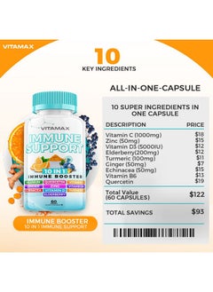 Vitamax 10In1 Immune System Support Booster With Elderberry D3 Selenium Quercetin Zinc Vitamin C Ginger Turmeric Curcumin B6 Echinacea Natural Immune Defense Made In Usa 2 Pack (120 Count)  - Image 4