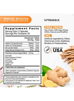 Vitamax 10In1 Immune System Support Booster With Elderberry D3 Selenium Quercetin Zinc Vitamin C Ginger Turmeric Curcumin B6 Echinacea Natural Immune Defense Made In Usa 2 Pack (120 Count)  - Image 3