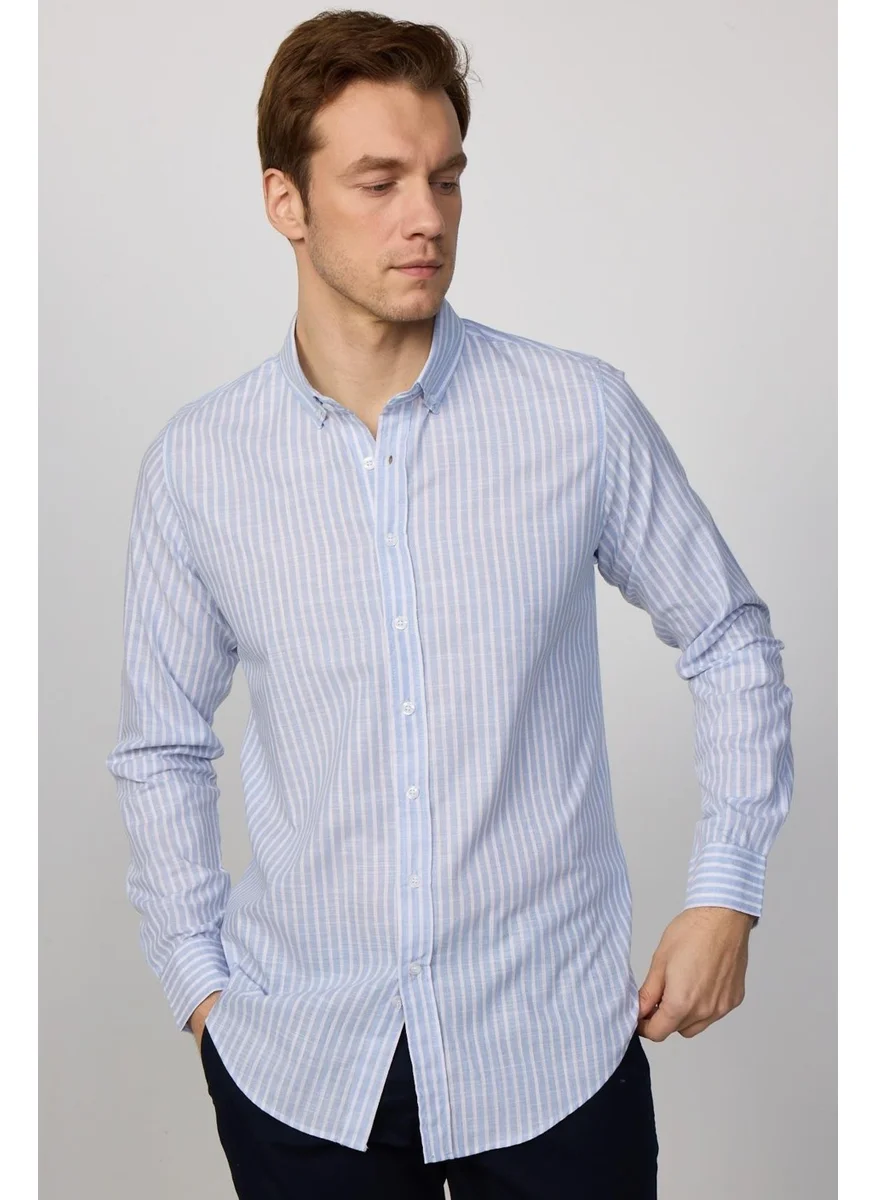 Tudors Slim Fit Long Sleeve Striped Linen Genco Shirt -