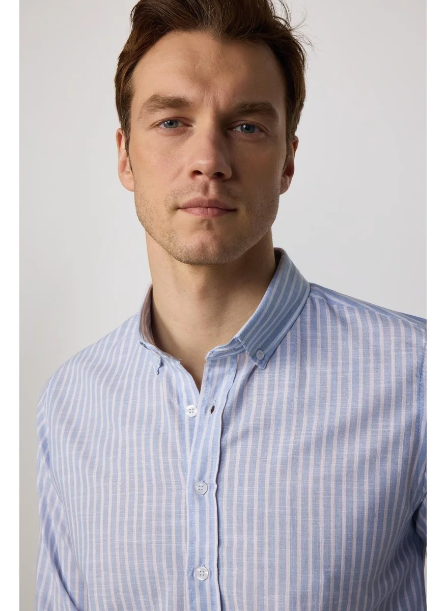 Tudors Slim Fit Long Sleeve Striped Linen Genco Shirt -