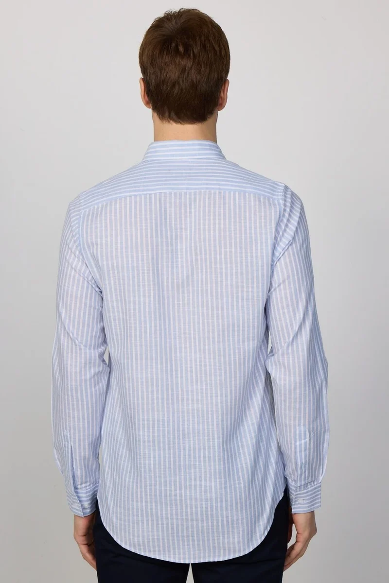 Tudors Slim Fit Long Sleeve Striped Linen Genco Shirt -