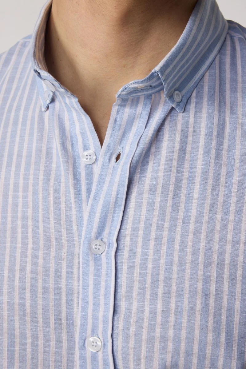 Tudors Slim Fit Long Sleeve Striped Linen Genco Shirt -