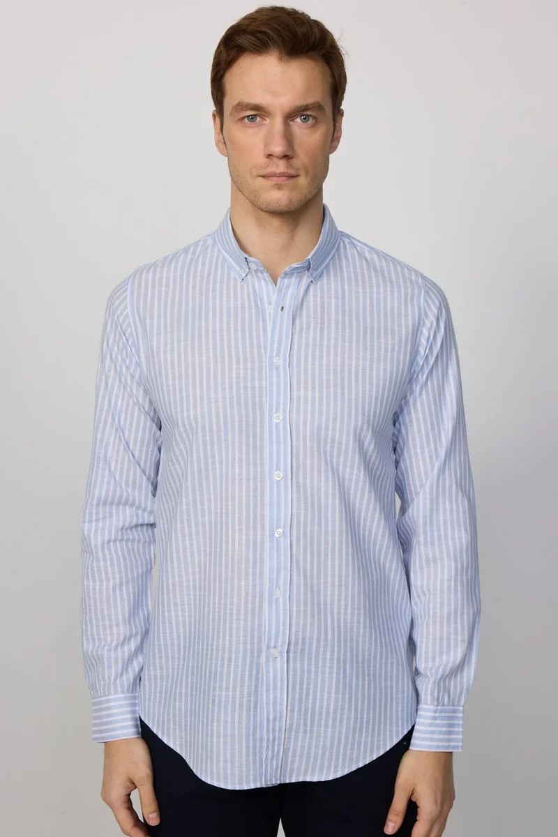 Tudors Slim Fit Long Sleeve Striped Linen Genco Shirt -