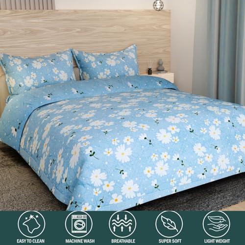 innovative edge Reversible Quilted Bedcover King Size | 100% Cotton Supersoft Bedsheet Set | Can Be Used as AC Quilt| Elegant All-Season Bedding for Double Bed | Includes 2 Pillow Covers | Blue Color - Image 2