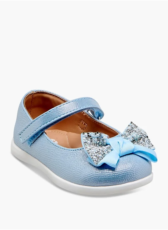 حافي القدمين Girls Bow Embellished Mary Jane Shoes with Hook and Loop Closure