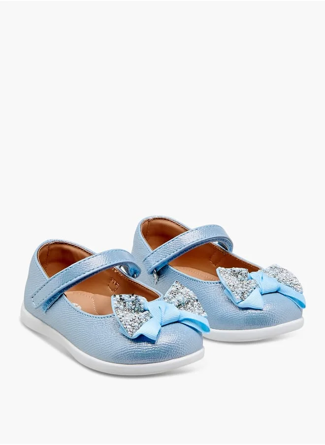 حافي القدمين Girls Bow Embellished Mary Jane Shoes with Hook and Loop Closure