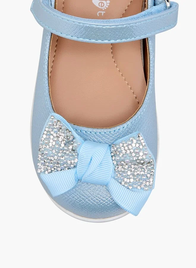 Barefeet Girls Bow Embellished Mary Jane Shoes with Hook and Loop Closure