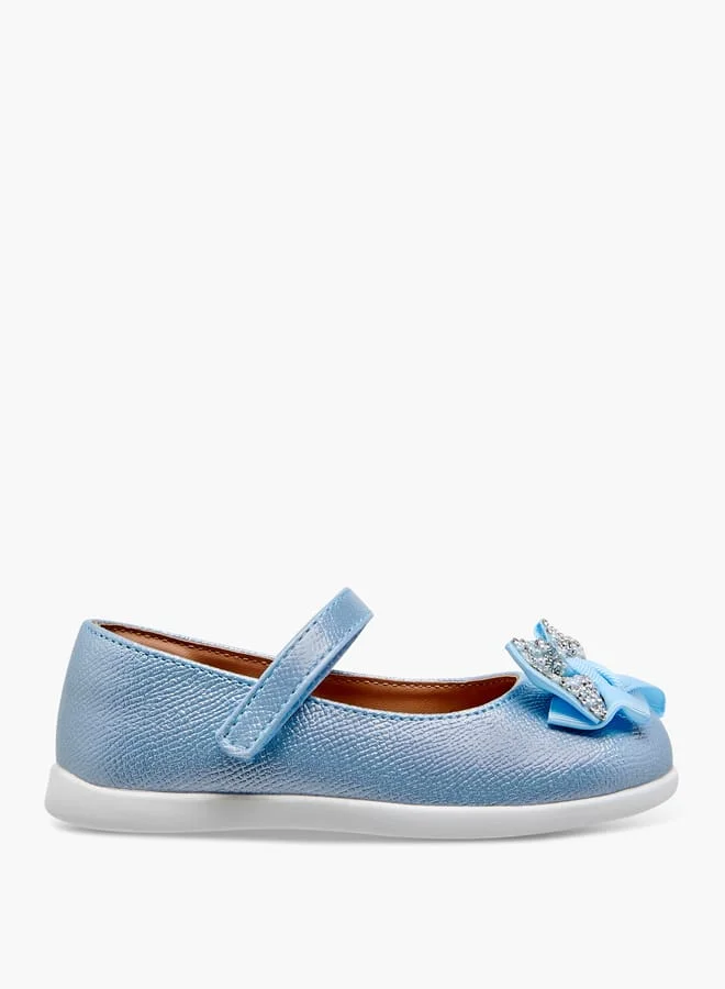 Barefeet Girls Bow Embellished Mary Jane Shoes with Hook and Loop Closure