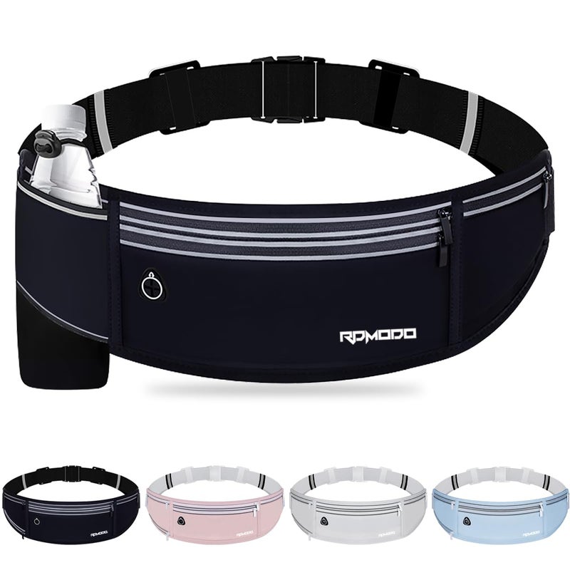 RDMODO Slim Running Belt with Water Bottle Holder, Water Resistant Fanny Packs for Women Menï¼Œ4 Pockets Running Phone Holder for Walking Cycling, Adjustable Waist Bag for iPhone 17 16 15 Samsungï¼ˆBlackï¼‰ - Image 1