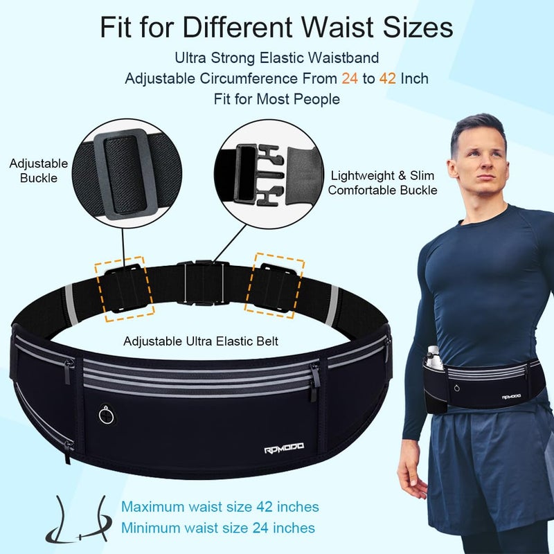 RDMODO Slim Running Belt with Water Bottle Holder, Water Resistant Fanny Packs for Women Menï¼Œ4 Pockets Running Phone Holder for Walking Cycling, Adjustable Waist Bag for iPhone 17 16 15 Samsungï¼ˆBlackï¼‰ - Image 5