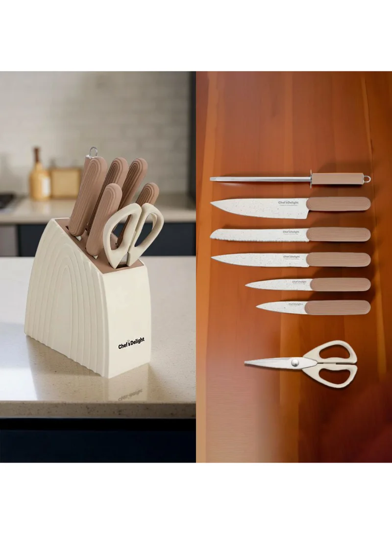 دانوب هوم Chef's Delight 8-Piece Knife Set with Wooden Block – Premium Kitchen Knives for Professional and Home Cooking | Sharp Stainless Steel Blades | Essential Culinary Tool Set