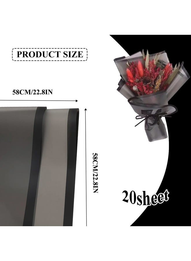 Jocomoni 20 Sheets Flower Wrapping Paper, Waterproof Floral Bouquet Wrapping Paper Fresh Flower Wrapping Paper with Black Border Florist Supplies Gift Packaging Material, 22.8x22.8 inch (Black) - Image 2