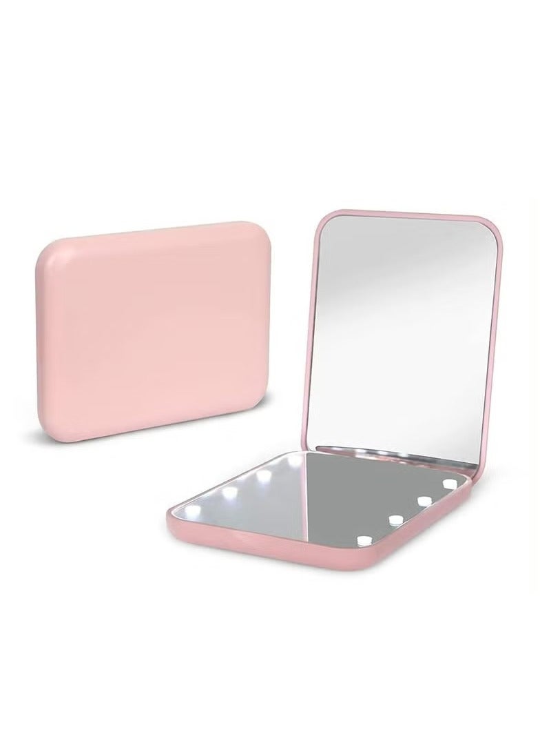 Pocket Mirror, 1X/2X Magnification LED Compact Travel Makeup Mirror With Light, 2-Sided, Portable, Folding, Handheld (Pink) - Image 1