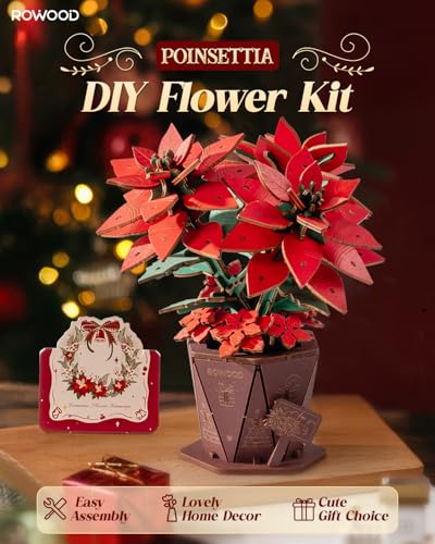 Rowood 3D Puzzles for AdultsPoinsettia Building Set Craft KitArtificial Flower Botanical CollectionChristmas Flowers Decoration Centerpiece for Table - Image 5