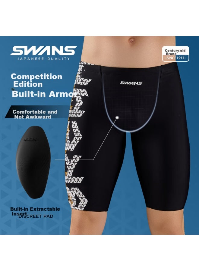 Speed Vision Suan Vision Men's Five-point Swimming Trunks Quick-drying Chlorine-resistant Sunscreen Professional Training Swim Trunks Swimwear Black XL - Image 4