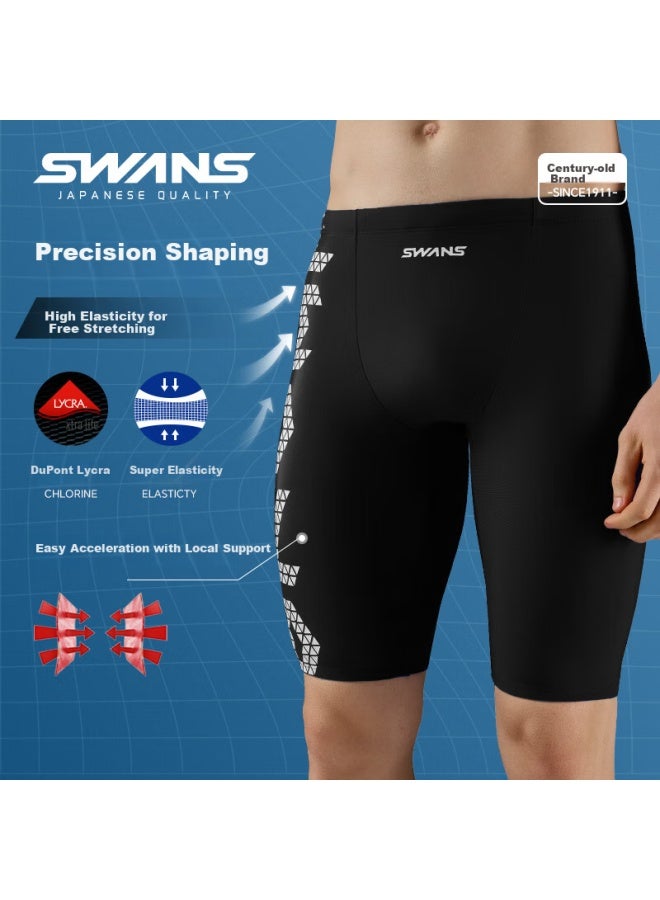 Speed Vision Suan Vision Men's Five-point Swimming Trunks Quick-drying Chlorine-resistant Sunscreen Professional Training Swim Trunks Swimwear Black XL - Image 1